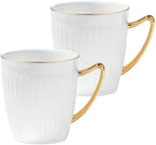 Luxury Bone China Coffee Mug Set of 2, 8oz Lightweight White Fine Bone China Tea Cups with Gold Thin Rim, Over 45% Bone Content Porcelain Ceramic Thin Mugs for Espresso Latte Mocha Freezer Safe by HeartWaxBeadsforSensitiveSkin%EF%BC%86FullBodyand45contentFineBoneChina