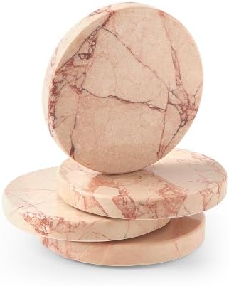Natural Marble Coaster Set of 4.Round Drinks Coasters,Non-Ceramic/Non-Resin by STAVORAE