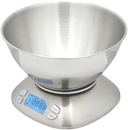 Stainless Steel Digital Kitchen Scale w. Bowl - for Food Coffee Lab - LCD Display gram Ounces lb:oz lb ml - 12 LBS/5.5 KG Capacity - Battery Included - Silver by The Display Guys by TheDisplayGuysForYourModernLiving