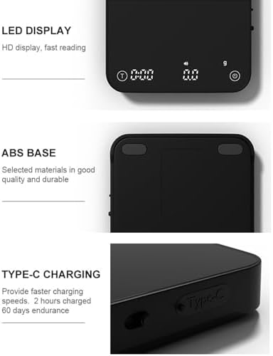 Digital Coffee Scale, Rechargeable Espresso Scale with Tare Function, 0.1g Precision, LED Display, Manual/Automatic Timing for Espresso and Pour Over Brewing - Image 7