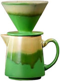 Ceramic Pour Over Coffee Dripper Vintage, Pour Over Coffee Maker Set, Filter Cup, Coffee Brewer Cone Filter, V60 Dripper & Decanter set, for Home Café Restaurant, 1-2 Cup (Gradient Green) by Wmazio