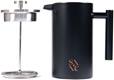 Stone & Clay Modern French Press - Black Stainless Steel Coffee Press - Double Walled Insulated Carafe with 1L/34oz Measurement - Cool Touch Handle, Beveled Lid, and Grooved Spout - 8 Cup Maker - Image 2