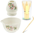Ceramic matcha agitator, Matcha Whisk and Bowl Tea Set 4Pcs Elegant Cup Includes Holder Kitchen Tadget for Lovers(White) by Unknown