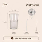 16oz/470ml Ribbed Glass Iced Coffee Tumbler with Lid and Straw, Thick-walled Clear Drinking Glass Cups for Cold Brew, Matcha, Smoothies, Leak-Resistant BPA-Free Travel Mug-4pack - Image 6