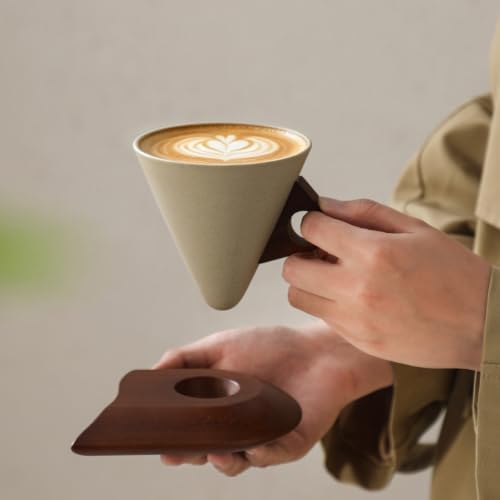Cone Mug Set, Ceramic Coffee Mug with Wooden and Coaster - Image 5