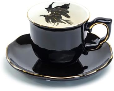 Potter's Studio Witches Brew Pitcher, 4 Flying Witch Tea Cup and Saucer Sets with Gold Trim - Image 4