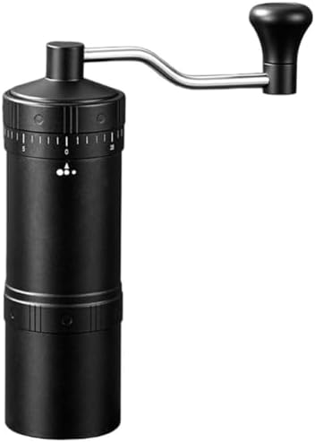 Portable manual coffee grinder with stainless steel burrs and metal body, adjustable for fine to coarse grind, for travel and home coffee brewing (Black1) by Unknown