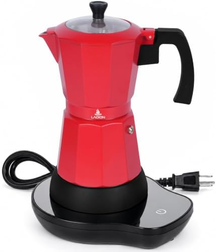 LAOION 6 or 3 Cup Electric Moka Pot, Cafeteras Electricas Modernas-Red by LAOION