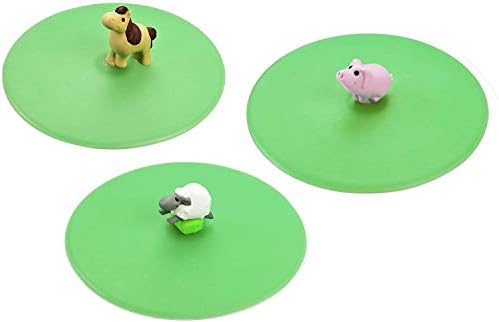 LURCH Germany Silicone Reusable Coffee & Tea Mug Lid | Glass Cup Cover | Anti-dust And Camping & Outdoor Suction Seal | For Hot and Cold Beverages | Set of 3 - Green (Farm Animals Theme) by Lurch
