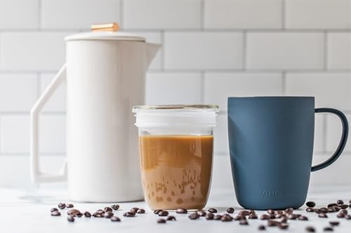 Vinglacé Stainless Steel Coffee Mug- Insulated Hot and Cold Beverage Cup with Glass Insert and Lid, 12 oz, Navy - Image 4