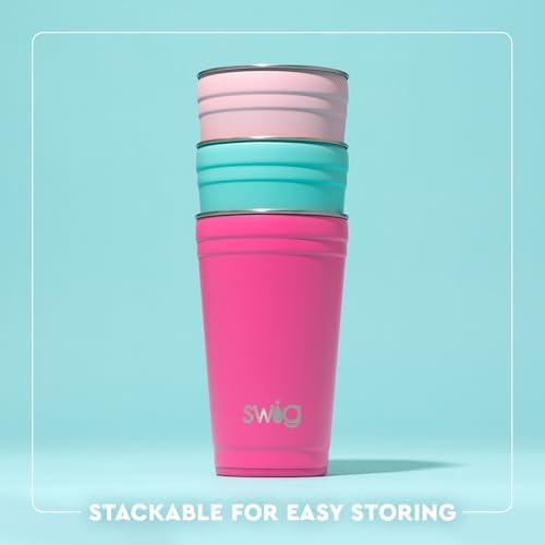 Swig Life 24oz Insulated Party Cup with EZ Slider Lid, Saddle Stitch Cream - Image 7