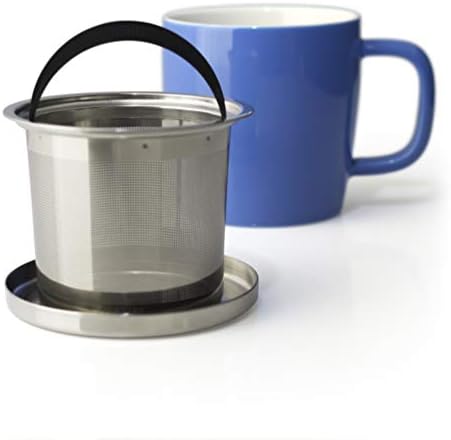 FORLIFE Dew Glossy Finish Brew-In-Mug with Basket Infuser &"Mirror" Stainless Lid 11 oz. (Blue) - Image 3