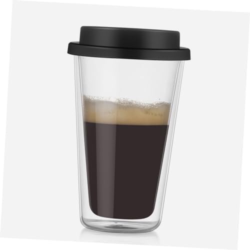 KICHOUSE Glass Coffee Mug with Silicone Lid 350ml Black Double Wall - Image 5