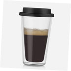 KICHOUSE Glass Coffee Mug with Silicone Lid 350ml Black Double Wall - Image 5
