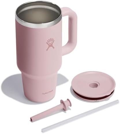 Hydro Flask Travel Tumbler with Handle, Lid and Straw - Insulated Stainless Steel in 32 Oz Tonal Trillium Pink - Image 2