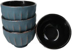 Ebros Gift Pack Of 4 Japanese Traditional Tetsubin Style Textured Surface Cast Iron Tea Cups Teacups Drinkware Tea Service Far East Decorative Accent (Blue And Gold Ridged Lines) - Image 3