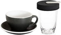 Loveramics Set of 1 x 300ml Latte Art Cup and Saucer (Anthracite) + Glass Travel Mug (Clear) by LoveramicsUSA