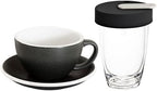 Loveramics Set of 1 x 300ml Latte Art Cup and Saucer (Anthracite) + Glass Travel Mug (Clear) by LoveramicsUSA