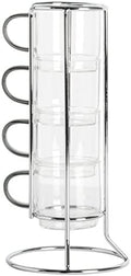 Gibson Soho Lounge Stackable Glass Espresso Cups with Rack, 4-Piece Set, 3.8oz – Durable Glass Coffee Cups by GibsonHomewares