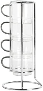 Gibson Soho Lounge Stackable Glass Espresso Cups with Rack, 4-Piece Set, 3.8oz – Durable Glass Coffee Cups by GibsonHomewares