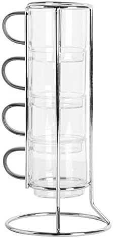 Gibson Soho Lounge Stackable Glass Espresso Cups with Rack, 4-Piece Set, 3.8oz – Durable Glass Coffee Cups by GibsonHomewares