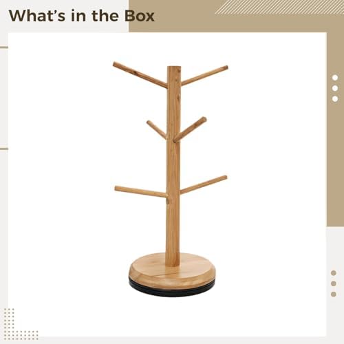 Rotating Mug Tree, Holds 6 Cups, Freestanding Wooden Coffee Cup Holder, Space-Saving Kitchen Countertop Display - Image 5