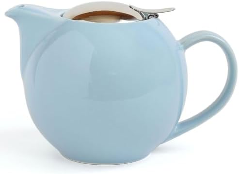 Zero Japan 34 oz Ceramic Teapot with Infuser for Loose Tea - Smooth-Pour Spout, Dishwasher Safe Large Ceramic Loose Leaf Tea Pot (Stainless Steel Infuser & Lid Removable), Ocean by ZEROJAPAN