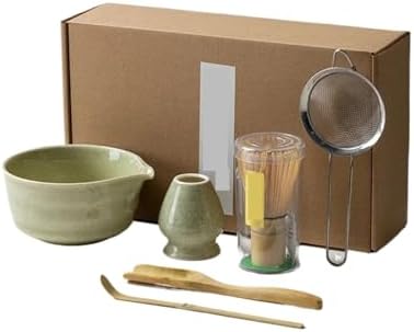Matcha Blender Ceremony 4/5/6pcs Set Ceramic Chawan Bowl Bamboo Whisk And Tea Scoop Tools Kit(6PCS 02 Kraft) by Unknown