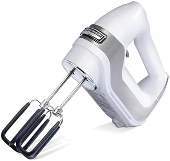 Hamilton Beach Professional 7-Speed Digital Electric Hand Mixer with High-Performance DC Motor, Slow Start, Snap-On Storage Case, SoftScrape Beaters, Whisk, Dough Hooks, White (62656) by HamiltonBeachProfessional