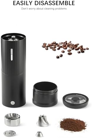 Electric Coffee Grinders, Portable Burr Grinder Capacity 50g w/Magnetic Cover,External Adjustable Setting, Aluminum Alloy Body, 800mAh Battery(Stand not Included) (Black) - Image 7