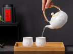 Japanese Tea Set, White Porcelain tea set with 1 Teapot(23 oz/660ml), 6 Tea cups(5.3 oz/150ml), 1 Tea Tray, Golden plum blossom relief, Asian tea sets for adults (Golden plum-White) - Image 5