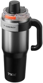 TKK 40 oz Insulated Tumblers with Handle and Straw, Stainless Steel Travel Mug with Ceramic Coating, Leak Proof Double Walled Iced Coffee Cup with Strainer for Hot & Cold Drinks,SteelBlack by TKK