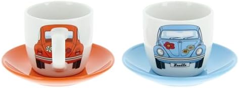 BRISA VW Collection - Volkswagen Espresso Cups Coffee-Tea-Cappuccino Set in Beetle Design (Beetle Front/100ml/3.4 fl oz) (Set of 2 (light blue, orange)) - Image 7