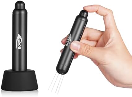 IKAPE Retractable Coffee WDT Tool, One-Press Release Espresso Stirrer Distribution Tool, 0.4mm 8 Adjustable Needles, Even Coffee Grounds Distribution with Stand & Extra Needles by IKAPE