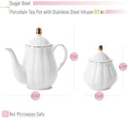 BTaT- Classic tea set, 13 pcs, Tea Cups (7oz), Tea Pot with Stainless Steel Infuser (32oz), Creamer and Sugar Set, Porcelain Tea Set, White Tea Set, Tea Pot Sets with Cups - Image 2