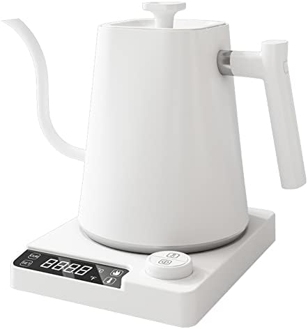 Smart Electric Kettle 1000ML Gooseneck Kettle With Temperature Control and 24H Keep Warm, 304 Stainless Steel Hot Water Kettle For White Tea, Coffee, Boiling Water (White) by Unknown