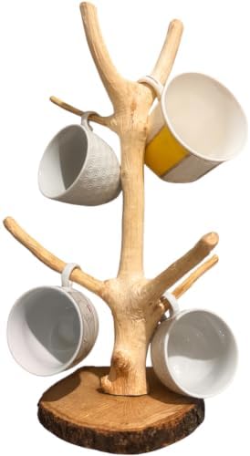 Rustic Oak Branch Mug Tree Holder, Handmade Wood Coffee Cup Stand by Handmade