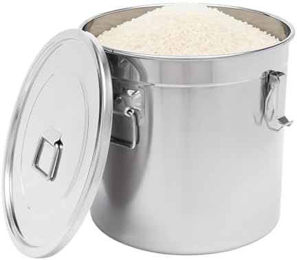 304 Stainless Steel Container with Lid, 8.7Gal Large Capacity Food Storage Container with Locking Clamp, Kitchen Airtight Canister for Rice Flour Grain Coffee Bean Storage by Unknown