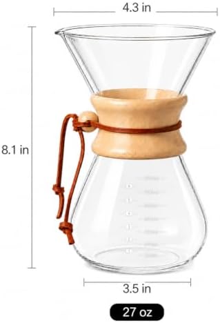 Pour Over Coffee Maker, 800ml Glass Carafe with Steel Filter & Wood Collar - Image 3