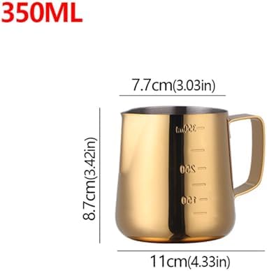 Milk Frother Cup,Coffee Jug,2pcs 350/550ml Espresso Coffee Pull Flower Milk Mugs Cup Stainless Steel Pull Flower Cup Milk Craft Latte Art Jug Pitcher Mug Cup(Gold,350ml) - Image 2