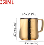 Milk Frother Cup,Coffee Jug,2pcs 350/550ml Espresso Coffee Pull Flower Milk Mugs Cup Stainless Steel Pull Flower Cup Milk Craft Latte Art Jug Pitcher Mug Cup(Gold,350ml) - Image 2