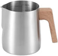 Milk Frother Cup Stainless Steel 350ml/600ml Stainless Steel Coffee Milk Foam Cup Latte Art Frothing Pitcher with Wooden Handle Internal Scale(Silver-350ml) by Unknown