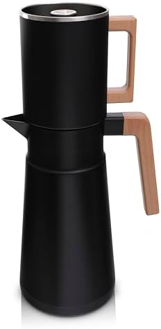 HASTINGS 68 Oz Pour Over Coffee Maker Set with Double Layer Reusable Stainless Steel Filter 8-Cup and Wood Handle - Dual Wall Heat Resistant Drip Coffee Brewer, Pour Over Coffee Dripper Carafe, Black by HastingsCollective