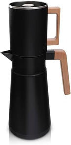 HASTINGS 68 Oz Pour Over Coffee Maker Set with Double Layer Reusable Stainless Steel Filter 8-Cup and Wood Handle - Dual Wall Heat Resistant Drip Coffee Brewer, Pour Over Coffee Dripper Carafe, Black by HastingsCollective