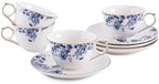 Ceramic Flora Cups with Saucers，5oz Espresso Cups for Latte Coffee Cafe, Specialty Coffee Drinks, Cappuccino and Tea (Blue Flower) by Unknown