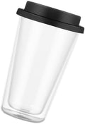 DECHOUS Double Wall Glass Coffee Mug Black with Silicone Lid 350ml by DECHOUS