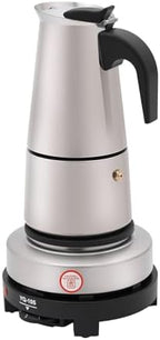Moka Pot Stainless Steel Coffee Pot Stovetop Espresso Maker Percolator Italian Coffee Maker 300ml/10oz/6 cup W/Electric Stove (6 Cup) by FLYHERO