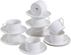 6.6oz White Porcelain Tea Cup and Saucer Set with gold, Set of 8 by PRECITIME