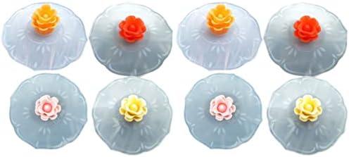 Hemoton Food Grade Silicone Cup Lids 8pcs Rose Flower Mug Covers Leakproof Cup Cover Airtight Seal Drink Cup Cover Hot Cup Lids for Coffee Tea Random Color by HEMOTON