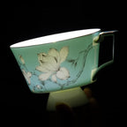 KAMMAK Ceramic Coffee Cups Saucers Set of 2, Porcelain Espresso Cups with Saucers, 8.12 oz Handcrafted Elegant Bone China Tea Cups, Blue & Sage Green Flower Teacup for Party, Office, Women Gift - Image 5